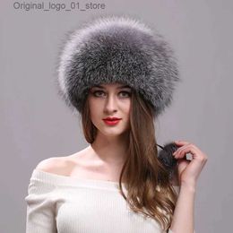Beanie/Skull Caps Real Fox Fur Hat for Women with Leather Top Mongolian Princess Hat with Pompom Winter Warm beanie Russian Cap Bonnets for Women Q231222