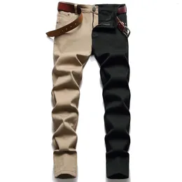 Men's Jeans Fashion Contrasting Colors Patchwork Long Pants Classic Handsome Ripped Stretch Straight Slim Denim Trousers