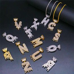 Pendant Necklaces Hip Hop Pandent Necklace Initial Letters Name Crown Iced Out Chain For Man Gold Women Punk Jewelry241p