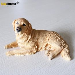 Golden Retriever's Lying Posture Simulation Animal Dog Model Car Home Jewellery Handicrafts Figurines Miniatures Decoration Crafts 231222