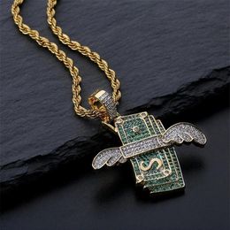 Fashion necklace chains New Iced Out Flying Cash Solid Pendant Necklace Mens Hip Hop Gold Silver Colour Charm Chain Jewellery Gifts282Y