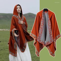 Scarves Women Hooded Poncho Cape Ethnic Floral Oversized Sweater Cloak Shawl Wraps Open Front Cardigan Coat Blanket For Travel