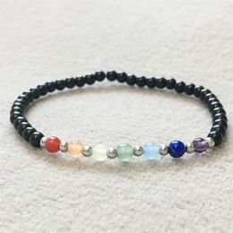 MG0071 Whole 7 Chakra 4 mm Mini Gemstone Bracelet Women's Black Tourmaline Bracelet Yoga Mala Energy Balance Jewelry2389