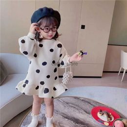 Girl's Dresses Toddler Girls Warm Sweater Dress 2023 Winter New Korean Children Splicing Pleated Dress Kids Polka Dot Printed Casual ClothesL231222