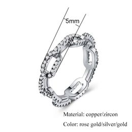 Creative Chain Ladies Zircon Ring for Women Silver-Plated Rose Gold Copper Rhinestone Ring Popular Wedding Jewelry308V