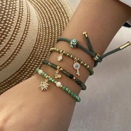 Strand Handmade Green Crystal Beaded Butterfly Charm Bracelet For Women Fashion High Quality Wrist Jewellery Party Gift