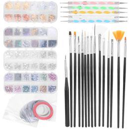 Nail Art Kits Tool Set Profession Brush Dotting Pen Rhinestones Decoration Foil Striping Tapes Kit For Beaty Tools