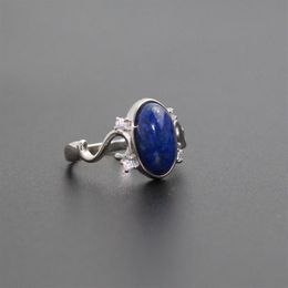 925 Sterling Silver Movie The Vampire Diaries Elena's Daylight Ring Women Jewelry Ring Nature Real Lapis Stone 203114