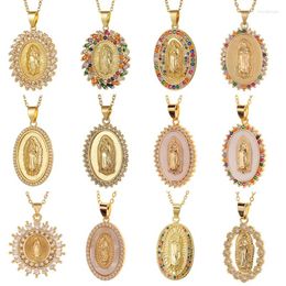 Pendant Necklaces Coin Necklace 18K Gold Plated Cubic Zirconia CZ Virgin Mary Oval Round Dainty For Women