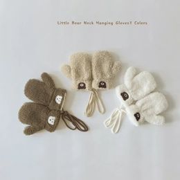 Autumn Winter Kids Warm Wool Mittens Korean Fashion Cute Bear Glove for Toddler Boy Girl Simplicity Cashmere 1-4 Year Baby 231221