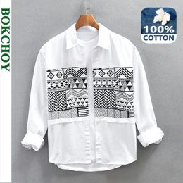 Men's Casual Shirts 2023 Spring Patchwork Printed Shirt Men Cotton Simple Four Seasons Clothing Oversize AZ758