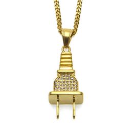 Rhinestone Plug Pendant Necklace Hip Hop Rock Punk Socket Electrical Plug Shape Boyfriend Lovers Birthday Gifts2389