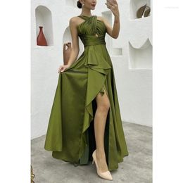 Casual Dresses Elegant Fashion Sleeveless High Waist Hollow Out Ruffle Slit Evening Floor Length Dress Prom Gown Sexy Women Corset Party