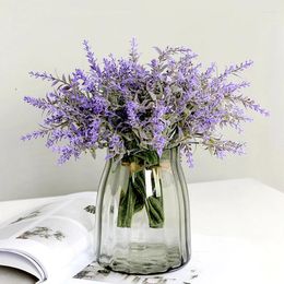 Decorative Flowers 1PC Purple Artificial Lavender Bouquet Flocked Fake Plant Wedding Party Christmas Home Garden Decoration Indoor