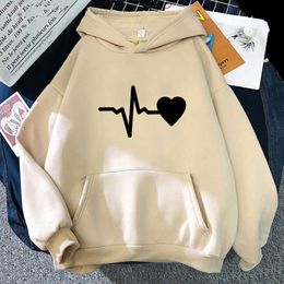 New Heartbeat Hoodies Men Women Aesthetic Sweatshirts MISS YOU & HUG ME Printed Couple Pullovers Winter Autumn Fleece Sportswear