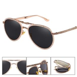 Fashion Women Folded Pilot Sunglasses Ladies Casual Travel Shade Sun Glasses Dianmond Design Driving Eyeglasses 6 Colour UV400 L3278P