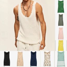 Men's Tank Tops Men Knitted Sleeveless Vest Casual Top Camisole T-shirt Summer Loose Solid Colour V-neck Sexy Sweater Vests