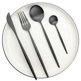 40Pcs Black Matte Cutlery Set 304 Stainless Steel Dinnerware Set LNIFE Fork Spoon Flatware Western Kitchen Silverware Tableware T2239l