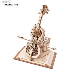 3D Puzzles Robotime 3D Wooden Puzzle ROKR Funny Magic Cello Mechanical Music Instrument Creative Toys for Child AMK63 YQ231222