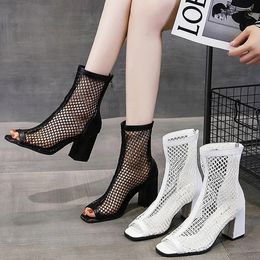 Boots Women Ankle Boots Mesh High Heel Shoes Women Summe Peep Toe Sexy Pumps Party Shoes Female Bootie Zapatos De Mujer J501