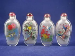 Bottles SET OF 4 CHINESE INSIDE REVERSE HAND PAINTED BIRDS & FLOWERS SNUFF