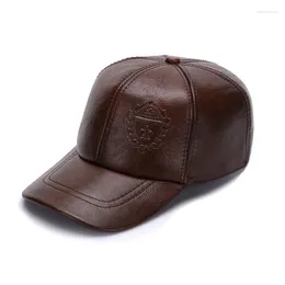 Ball Caps Autumn Winter Real Bull Leather Baseball Cap For Men High Class Emboss Figure Adjusted Size Gentry Business Visor Dad
