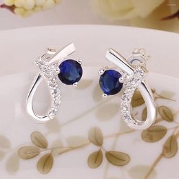 Stud Earrings Silver Plated Romantic Blue Zircon Crystal For Women Fashion Party Wedding Engagement Jewellery Holiday Gifts