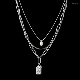 Pendant Necklaces Stainless Steel Women's Necklace Hip Hop Versatile Men's Korean Edition Simple Double Layer Layered Pearl Collar Chain