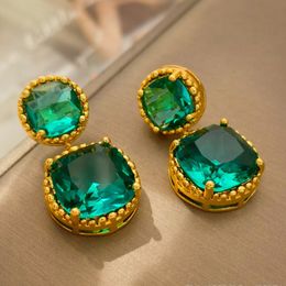 Women Designer Earrings Dangles 18K Yellow Gold Plated Large Bling Green CZ Diamond Earrings for Girls Women for Party Wedding Gift