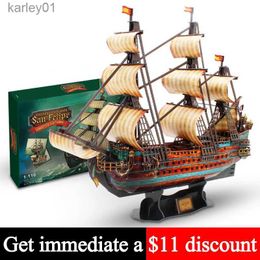 3D Puzzles No-glue Pre-cut Spanish Armada Ship 1 110 Sailboat 3D Paper Model Puzzle DIY Handmade Teens Child Craft Toys MC-T4017h YQ231222