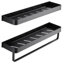 Bathroom Black Shelf with Towel Bar Space Aluminium Corner Shelves Towel Rack with Hook Shampoo Holder Kitchen Storage Rack 231222