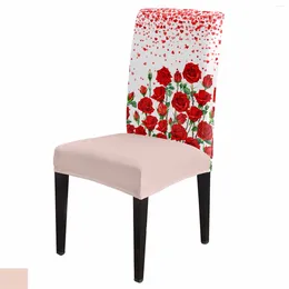 Chair Covers Valentine'S Day Hearts Red Roses Cover Set Kitchen Stretch Spandex Seat Slipcover Home Decor Dining Room