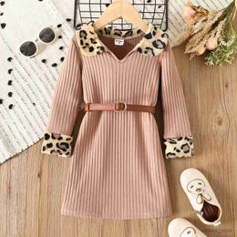 Girl's Dresses Toddler Girl Leopard Print Fleece Splice Lapel Collar Dress (Belt is not included) skin texture Avant-garde