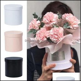 Wrap Gift Wrap Event & Party Supplies Festive Home Garden 12X12Cm Round Flower Paper Boxes Lid Hug Bucket With For Florist Bouquet Pack