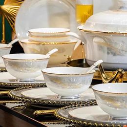 Dinnerware Sets Luxury Dinner Plates White Korean Ceramic Utensils Kitchen Jogo De Panelas Decoration And Table Accessories