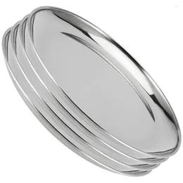 Plates 4 Pcs Stainless Steel Tray Snack Dish Circle Barbecue Sushi Plate Flat Dinner Vintage Metal Trays