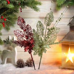 Decorative Flowers Christmas Tree Ornaments Shimmering Glittery Hollow Berry Branch Festive Party Decoration Wedding Prop With Artificial