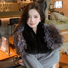 Scarves Real Rex Fur Scarf For Women Winter Fashion Shawl Luxury Silver Knitted Shoulder Cover Ladies