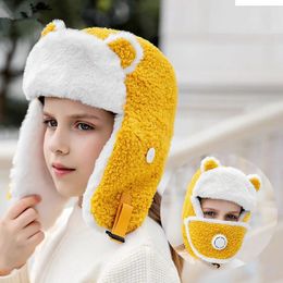 Children Bomber Hats Earflap Hat Thicken Winter Ski Cap Kids Warm Lamb Wool Trooper Russian Faux Fur Hats For Girl Boy 231221