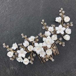 Other Handmade High Quality Ceramic Flower Hair Combs Hair Accessories for Women Brides Wedding Tiara Head Ornaments Headdress GiftsL231222