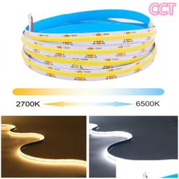 Led Strips Cct Cob Strip Light 5M High Density Dual Colour Warm Cool White Dimmable Linear Lights 12V 24V 512Leds/M Flexible Tape Ro Ot20I