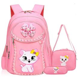 Bags 3pcs School Backpack Kids Cute Cat Cartoon Primary School Bags For Girls Orthopedic Waterproof Schoolbag Children Mochila