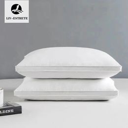 LivEsthete Neck Protect 100% Goose Down Luxury Pillow Downproof Cotton White Bedding 3D Style Rectangle Queen King 231221