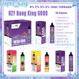 UZY Bang King 6000 Puff Disposable Electronic Cigarette Mesh Coil 14ml Pod 1100 mAh Battery Electronic Cigs Puffs 6K 0% 2% 3% 5% 10 Flavors Vape Pen Fast Delivery