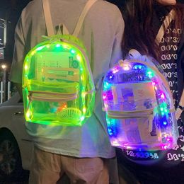 Bags New LED Lights Unisex Backpack Transparent Clear Bagpack School Bag Cool Girl Boys Bag Lumious Night Outdoor Travel Bag