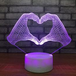 Led Acrylic Bed Custom 3D Small Night Lights Love Heart Hand Decorations Gift for Baby Room Lights Usb Led Kids Lamp3120