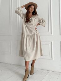 Women's Sleepwear Marthaqiqi Autumn Loose Home Clothes O-Neck Long Sleeve Nightgowns Mid-Calf Dress Casual Ladies Nightwear