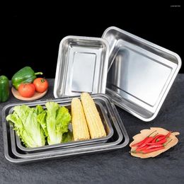 Plates 1Pcs Rectangle Shallow Stainless Steel Tray Kitchen Accessories Grill Steamed Rice Sausage Plate 2cm Height