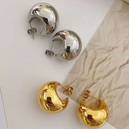 Stud Stud Gold Hoop Earrings For Women Designer Earrings Half Moon Sphere Thick Chunky Stud Earrings Ladies Stainless Steel Gold Silver Earring 925 Jewellery Brincos