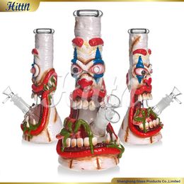 3D Hand Painting Beaker Bong Glass Pipe Glass Pipe Red Eyebrows Monster Design Heady Glass Smoking Dab Rig 14mm Bowl Downstem Accessories 10 Inches